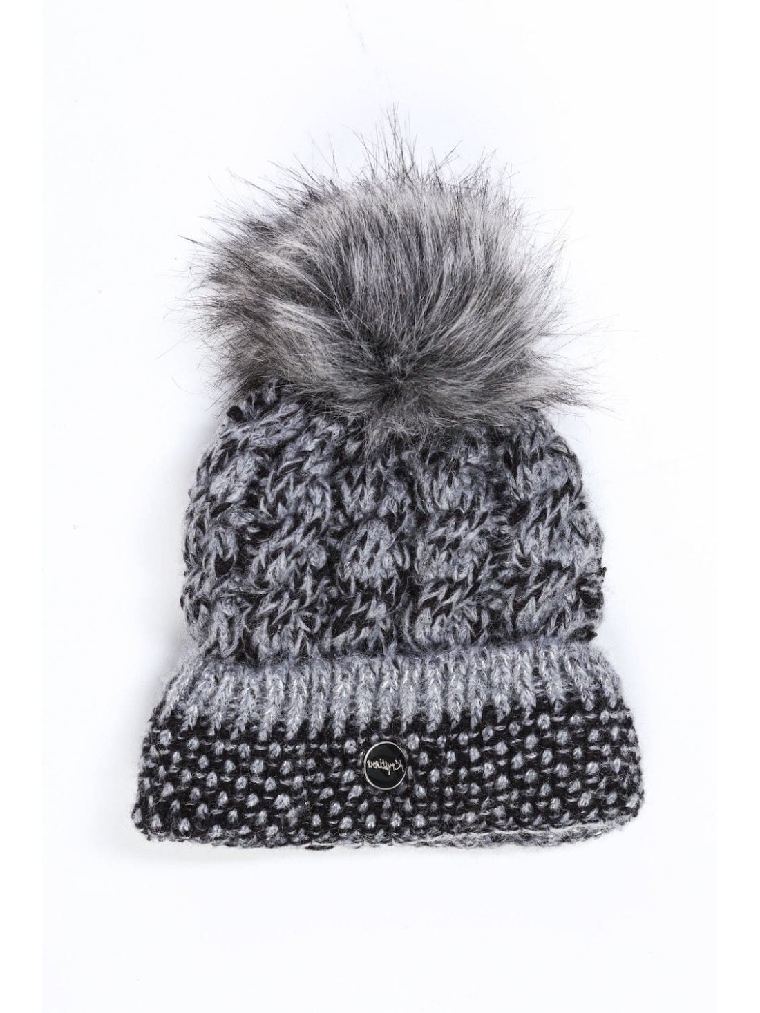 Geflochtene Wintermütze mit Bommel, Graphit C47 - Online-Shop - Boutique